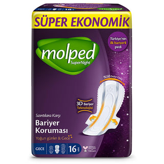 Molped SuperNight: Leak-Proof Overnight Feminine Hygiene Pads - Cottony Soft, Dermatologically Tested for Heavy Flow & Ultimate Period Protection (16 Count) Molped SuperNight Pads: Leak-Proof Overnight Protection Molped SuperNight, feminine hygiene pads, overnight menstrual pads, menstrual pads for heavy flow, cottony soft pads, dermatologically tested pads, leak proof pads, nighttime pads, period protection, sanitary pads, menstruation, women's health, feminine care, heavy flow pads, overnight pads, super 