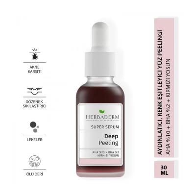 Herbaderm Deep Red Exfoliating Facial Serum: Glycolic & Salicylic Acid Peel for Acne, Dark Spots, & Brighter Skin - 1 fl