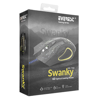 Everest SM-790 SWANKY 3200dpi Gaming Mouse - Precise Control, 6 Programmable Buttons, Durable Design Everest 3200dpi Gaming Mouse - Precise Control gaming mouse, 3200 DPI mouse, programmable mouse, gaming peripherals, precise gaming control, Everest SM-790 SWANKY, gaming accessories, customizable mouse, durable gaming mouse, black gaming mouse