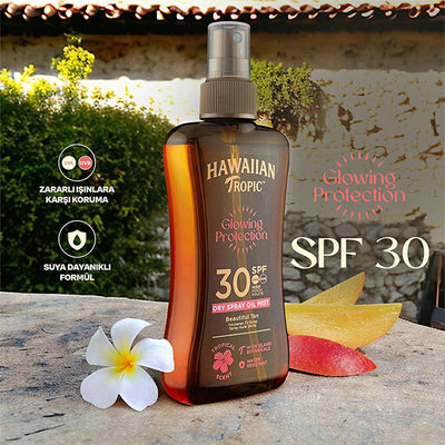 Hawaiian Tropic SPF 30 Dry Spray Sunscreen Oil: Glowing Protection, Vegan, Tropical Scent - UVA/UVB Broad Spectrum - 6.7
