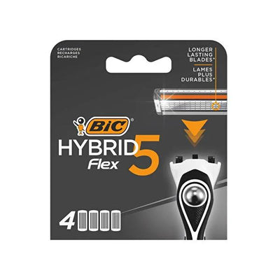 BIC Flex5 Hybrid Men's Razor Blades - 4 Refill Cartridges - Ultra Close Shave, Sensitive Skin, Flexible Titanium Blades