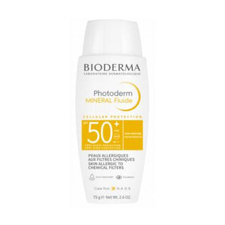 bioderma photoderm spf 50+ mineral fluid product image, bioderma photoderm spf 50+ application on skin Bioderma Photoderm SPF 50+ Mineral Fluid - Sunblock for Sensitive Skin | 75g Bioderma Photoderm SPF 50+ Mineral Fluid - Sun Protection bioderma, spf-50, mineral-sunscreen, sensitive-skin, uv-protection, sunblock, moisturizing, water-resistant, dermatologically-tested, ai-generated