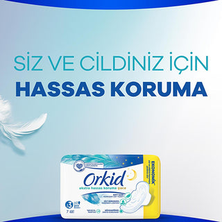 Orkid Extra Sensitive Nighttime Sanitary Pads: Fragrance & Dye-Free, Ultra Soft Maxi Pads for Women with Sensitive Skin - Night Protection (Size 3), 7-Count Orkid Sensitive Night Pads: Fragrance-Free for Sensitive Skin fragrance free pads, dye free sanitary pads, sensitive skin menstrual pads, nighttime sanitary pads, Orkid sanitary pads, extra sensitive hygiene pads, hypoallergenic sanitary pads, sanitary pads for women, menstrual pads, maxi pads, feminine hygiene, sensitive skin, menstrual products, perio