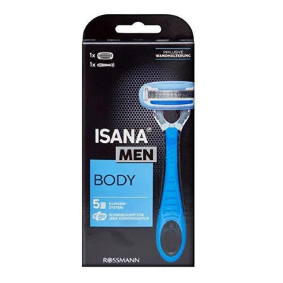 Isana Men 5-Blade Razor for Sensitive Skin - Dermatologically Approved, Flexible Pivoting Head, Aloe Vera & E Vitamin Co