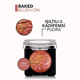 Flormar Baked Blush-On 044 Pink Bronze: High Pigment, Natural Shimmer & Vitamin E for Radiant, Healthy Glow Flormar Baked Blush: Pink Bronze, Radiant Glow & High Pigment baked blush, shimmer blush, high pigment blush, Flormar blush, natural glow blush, bronze blush, pink bronze blush, vitamin E blush, radiant blush, multi-use blush, blush, bronzer, highlighter, vitamin E, velvet texture, blendable, radiant, natural, healthy glow, makeup, beauty, cosmetics, face makeup, cheek color, day makeup, night makeup,