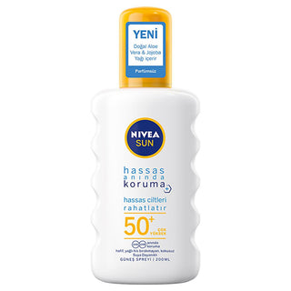 Nivea Sun SPF 50+ Sensitive Immediate Protection Sunscreen Spray: Fragrance-Free, High UVA/UVB Defense for Delicate Skin - Water Resistant Nivea SPF 50+ Sunscreen Spray: Sensitive Skin Protection sunscreen for sensitive skin, SPF 50 sunscreen, fragrance free sunscreen, high protection sunscreen, water resistant sunscreen spray, sunscreen with aloe vera, sunscreen with jojoba oil, Nivea sunscreen, sunscreen spray, sun protection, sensitive skin, high SPF, UVA protection, UVB protection, anti-oxidant, fragran