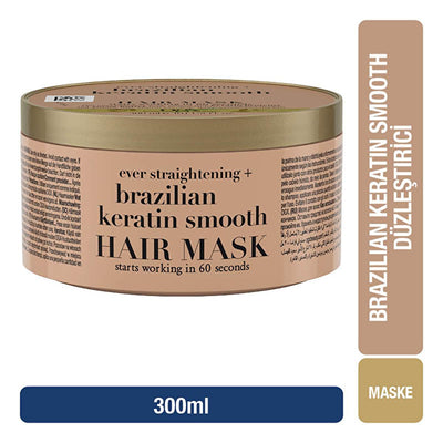 OGX Brazilian Keratin Smooth Hair Mask: Sulfate-Free, Frizz Control & Smoothing Treatment for Curly & Wavy Hair - 10.14 