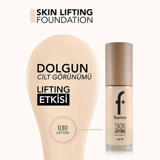 lifting foundation product image, flormar lifting foundation swatch, flormar lifting foundation application Flormar Lifting Foundation 030 Soft Ivory - Anti-Aging Formula for Women | 1.01 fl. oz. Flormar Lifting Foundation - Soft Ivory SPF 30 flormar, lifting-foundation, anti-aging, foundation, makeup, sp30, women, makeup-users, cream-texture, ai-generated
