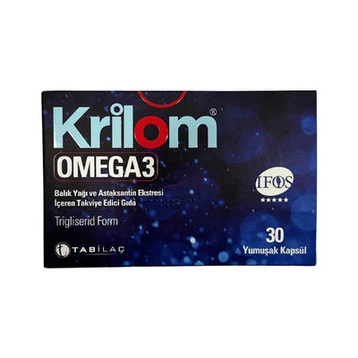 Krilom Omega-3 30 Soft Capsules - High-Potency Fish Oil & Astaxanthin Dietary Supplement for Heart & Brain Health