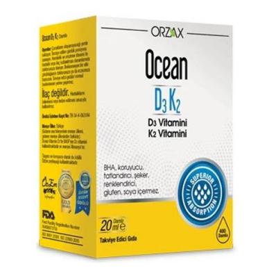 Orzax Ocean D3 K2 Vitamin Drops: Superior Liquid D3K2 Supplement for Bone & Immune Support - Gluten-Free, Sugar-Free, La