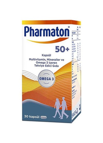 Pharmaton 50+ Multivitamin Supplement - Boost Energy, Heart & Brain Health - Omega 3, Vitamin D, B Complex - Daily Vitam