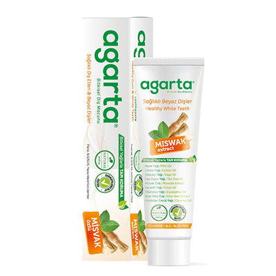Agarta Natural Miswak Extract Fluoride-Free Whitening Toothpaste: Herbal Plaque & Tartar Control for Fresh Breath – 3.38