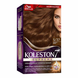 Wella Koleston Supreme Hair Color 5/37 packaging, luxurious hair color cream application, color activating cream for hair Wella Koleston Supreme Hair Color 5/37 - Luxurious Coffee Shade for Everyone Wella Koleston Supreme Hair Color 5/37 - Stunning Coffee wella, koleston-supreme, hair-color, stunning-coffee, beauty, women, men, hair-care, premium-color, ai-generated