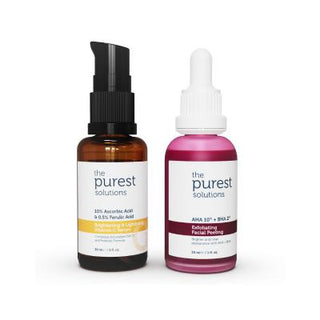 The Purest Solutions Skincare Set - Anti-Aging, Vitamin C Serum & Exfoliating Facial Peeling for Uneven Skin Tone The Purest Solutions Skincare Set - Anti-Aging & Brightening Skincare Set, Vitamin C Serum, Exfoliating Facial Peeling, Anti-aging skincare, Skin tone evening, Uneven skin tone, Dull skin, Revitalizing skincare, Hyaluronic Acid, Ferulic Acid, Tasmannia Lanceolata Fruit Extract, Brightening serum, Exfoliating peeling, Anti-aging benefits, Skincare routine, Glowing skin, Radiant complexion