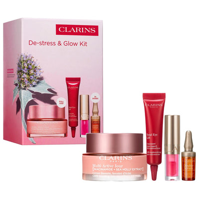 Clarins Multi-Active Anti Aging Set for Lines, Pores, Glow - 4 Piece Skincare Gift Set with Niacinamide Moisturizer & Ey