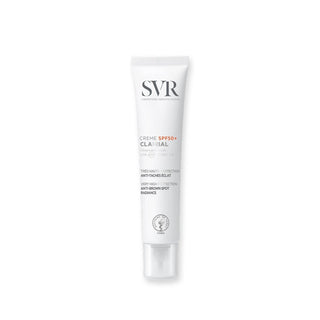 SVR Clarial Creme SPF50+ Sunscreen Cream for Sensitive Skin, Evens Skin Tone - 1.35 fl oz SVR Clarial Creme SPF50+ Sunscreen for Sensitive Skin SVR Clarial Creme, SPF50+ sunscreen, Skin tone evening cream, Sensitive skin sun care, High protection sunscreen cream, Sunscreen for sensitive skin, Even skin tone, Sun protection, Skincare, Cosmetics, Dermatologically tested, Non-comedogenic, Anti-aging, UV protection