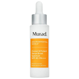 Murad Correct & Protect Face Sunscreen Broad Spectrum SPF 45 PA++++ Mineral Sunscreen Serum Murad Mineral Sunscreen Serum SPF 45 - Protect & Correct mineral sunscreen serum, broad spectrum SPF 45, vegan sunscreen, cruelty-free skincare, anti-hyperpigmentation skincare, face sunscreen, skincare for dark spots, dullness treatment, Murad skincare, vegan skincare, gluten-free cosmetics, cruelty-free cosmetics, sun protection, skincare routine, daily sunscreen, anti-aging skincare