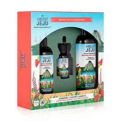 Hello Jeju: Intense Moisture & Scalp Balance Hair Care Set - Rosehip, Camellia & Castor Oils - Shampoo, Tonic & Hair Oil