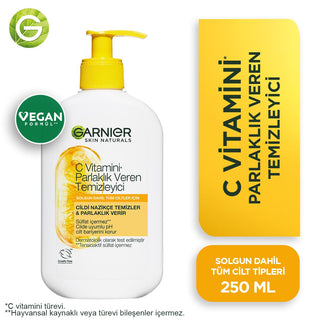 Garnier Vitamin C Brightening Facial Cleanser - Vegan & Sulfate-Free for Radiant, Healthy Skin (8.45 fl oz) Garnier Vitamin C Cleanser: Brighten Skin, Vegan & Sulfate-Free Vitamin C cleanser, Brightening face wash, Vegan facial cleanser, Sulfate-free cleanser, Gentle daily cleanser, Radiance boosting cleanser, Garnier Vitamin C cleanser, Cleanser for brighter skin, Facial cleanser for sensitive skin, Vegan face wash, Vitamin C, Glycerin, Vegan, Sulfate-free, Gentle, Radiant, Brightening, Face Wash, Facial C