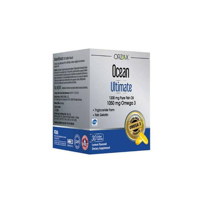 Ocean Ultimate Omega 3 Fish Oil Capsules - 1050mg Total Omega-3, High EPA DHA - Lemon Flavored, Fish Gelatin, 30 Count