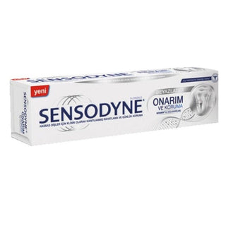 sensodyne whitening repair toothpaste 75ml, packaging of sensodyne whitening toothpaste Sensodyne Whitening Repair & Protect Toothpaste - 75ml Sensodyne Whitening Toothpaste 75ml - Repair & Protect sensodyne, whitening-toothpaste, sensitive-teeth, repair, protection, adult-dental-care, oral-hygiene, teeth-whitening, fluoride-toothpaste, ai-generated