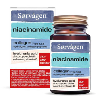 sorvagen niacinamide collagen hyaluronic acid tablets, sorvagen supplement nutrition facts, bottle of sorvagen collagen tablets Sorvagen Niacinamide Collagen Hyaluronic Acid - 60 Tablets Sorvagen Niacinamide Collagen Tablets - 60 Count sorvagen, niacinamide, collagen, hyaluronic-acid, beauty-supplement, health-conscious, skin-care, hair-care, nail-care, ai-generated