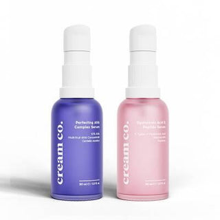 Cream Co. Skincare Serum Set - Nourishing AHA Complex & Hyaluronic Acid Serum for Acne-Prone Skin, Vegan Skincare Cream Co. Skincare Serum Set - AHA & Hyaluronic Acid for Glowing Skin Skincare Serum, AHA Complex, Hyaluronic Acid, Peptide Serum, Vegan Skincare, Acne Treatment, Anti-aging Skincare, Skincare Routine, Natural Ingredients, Cruelty-Free, Sensitive Skin, Acne-Prone Skin, Dry Skin, Uneven Skin Tone, Brightening Serum, Hydrating Serum, Collagen Support, Vegan Beauty, Skincare Essentials