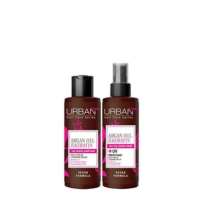 Urban Care Argan Oil & Keratin Hair Repair Set - Vegan Shampoo + Conditioner for Damaged, Dry & Breaking Hair - Shine & 