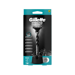 Gillette Mach3 Charcoal Shaving Razor Kit with 6 Replacement Blades - Close Shave, Reduced Irritation, Men's Grooming Gillette Mach3 Charcoal Razor Kit - Close Shave & Reduced Irritation Gillette Mach3, Charcoal Shaving Razor, Men's Grooming, Shaving Kit, Razor and Blades, Close Shave, Reduced Irritation, Sensitive Skin, Daily Grooming, Personal Care, Shaving Essentials
