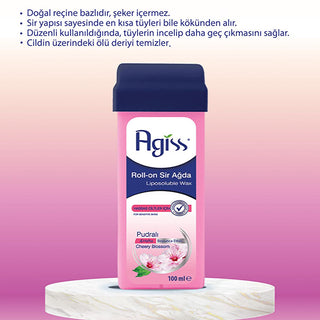 Agiss Roll-On Wax for Sensitive Skin - Natural Resin Hair Removal, Easy Application, Perfect for Legs & Arms - 3.38 fl oz Agiss Roll-On Wax - Gentle Hair Removal for Sensitive Skin roll on wax, hair removal wax, sensitive skin wax, natural resin wax, pudralı sir ağda, at home waxing, wax for legs and arms, hair removal for sensitive skin, wax, hair removal, sensitive skin, natural resin, at-home hair removal, waxing, legs, arms, beauty, personal care, women's hair removal, painless hair removal, sugar-free 