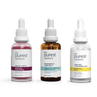 exfloating facial peeling 30ml, intensive pore tightening and lightening serum 30ml, brightening serum 30ml The Purest Solutions Brightening & Pore Tightening Skincare Set | 90ml The Purest Solutions Skincare Set - Brightening & Pore Tightening skincare-set, brightening-serum, pore-tightening, exfoliating-peel, anti-blemish, the-purest-solutions, skin-tone-evening, hyaluronic-acid, niacinamide, ai-generated