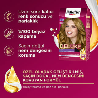 Palette Deluxe Küllü Açık Kumral Hair Dye: Intense Light Ash Blonde Color, Perfect Grey Coverage & Long Lasting Shine Palette Deluxe Küllü Açık Kumral Hair Dye - Light Ash Blonde Color hair dye, küllü açık kumral hair dye, intense hair color, permanent hair color, grey coverage hair dye, light ash blonde hair dye, hair color with micro oils, long lasting hair dye, hair dye for dark hair, hair color, ash blonde, light blonde, grey coverage, dark hair, hair shine, hair conditioning, hair care, beauty, persona