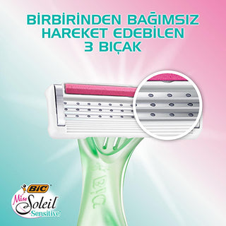 Bic Women's Razor - Miss Soleil Sensitive 3-Blade Shaving System for Smooth Skin Bic Women's Razor for Smooth Shaving Women's Razor, Sensitive Skin Razor, Lubricating Strip Razor, Ergonomic Handle Razor, Aloe Vera and Vitamin E Razor, Smooth Shaving, Women's Grooming, Personal Care, Shaving Essentials, Bic Miss Soleil