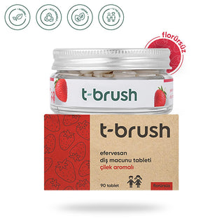 t-brush strawberry flavored toothpaste tablets, fluoride-free toothpaste tablets for kids, eco-friendly packaging for toothpaste tablets T-Brush Strawberry Flavored Toothpaste Tablets - Fluoride-Free for Kids & Sensitive Gums | 90 Tablets T-Brush Strawberry Fluoride-Free Toothpaste Tablets t-brush, toothpaste-tablets, kids-oral-care, fluoride-free, sensitive-gums, natural-toothpaste, vegan-friendly, travel-friendly, eco-friendly-packaging, ai-generated