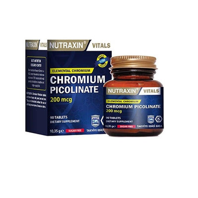 Nutraxin Chromium Picolinate 200 mcg Dietary Supplement - 90 Tablets for Nutritional Support and Health Wellness