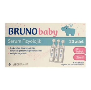 Bruno Baby Saline Solution for Nasal & Eye Hygiene - Preservative-Free, 20 Single-Use 5ml Vials Bruno Baby Saline Solution - Gentle & Preservative-Free baby saline solution, nasal hygiene for infants, eye care for newborns, preservative-free saline drops, single-use saline vials, baby care, hygiene products, gentle cleansing, safe for newborns, portable hygiene solution, daily hygiene, baby health