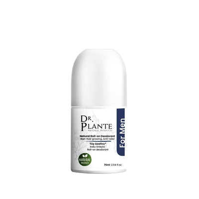Dr.Plante Natural Roll-On Deodorant for Men - Hair Reduction, Chemical-Free, 1.69 fl oz