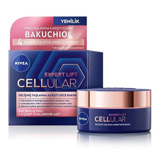Nivea Cellular Expert Lift Bakuchiol Night Cream: Natural Retinol Alternative for Wrinkle Reduction & Skin Firming - 50ml Nivea Bakuchiol Night Cream: Natural Wrinkle Reduction night cream, anti-aging cream, bakuchiol cream, hyaluronic acid cream, wrinkle reducing cream, skin firming night cream, natural retinol alternative, Nivea night cream, cellular expert lift, nighttime skin rejuvenation, anti-aging skin care, retinol alternative, skin hydration, skin firmness, mature skin, nighttime skin treatments, b