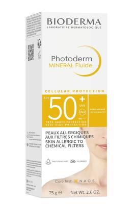 bioderma photoderm spf 50+ mineral fluid product image, bioderma photoderm spf 50+ application on skin Bioderma Photoderm SPF 50+ Mineral Fluid - Sunblock for Sensitive Skin | 75g Bioderma Photoderm SPF 50+ Mineral Fluid - Sun Protection bioderma, spf-50, mineral-sunscreen, sensitive-skin, uv-protection, sunblock, moisturizing, water-resistant, dermatologically-tested, ai-generated