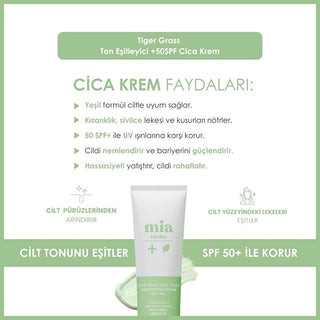 Mia Klinika Cica Cream SPF 50+ - Tiger Grass Tone Evening Cream for Sensitive Skin, Natural Coverage & Daily Sun Protection Mia Klinika Cica Cream SPF 50+ | Tone & Protect Sensitive Skin Cica cream, SPF 50+ cream, Tiger Grass cream, Centella Asiatica cream, Tone evening cream, Sun protection cream, Sensitive skin cream, Natural coverage cream, Redness relief cream, Daily sun protection skincare, skincare, tone correction, redness relief, anti-inflammatory, healing, regeneration, natural look, no-makeup look