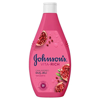 Johnson's Vita-Rich Pomegranate Body Wash: 24-Hour Moisture, Refreshing Shower Gel with Rich Lather for Soft, Supple Ski