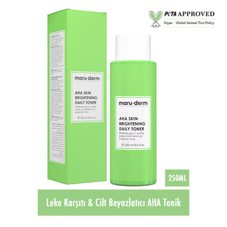 Maruderm AHA Skin Brightening Toner: Glycolic & Lactic Acid Exfoliating Treatment for Dark Spots, Hyperpigmentation, & Even Skin Tone Maruderm AHA Toner: Brighten Skin & Reduce Dark Spots skin brightening toner, dark spot corrector, AHA toner, glycolic acid toner, lactic acid toner, skin exfoliation toner, hyperpigmentation treatment, even skin tone, leke karsiti tonik, cilt beyazlatici, toner, skin care, glycolic acid, lactic acid, allantoin, panthenol, vitamin B5, glycerin, perfume free, phenoxyethanol fr
