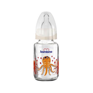 Bambino Glass Baby Bottle 125ml 0+ Months - Cream - Octopus
