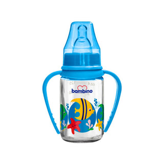 Bambino Cherry Tip Glass Baby Bottle 125ml - Blue - Fish