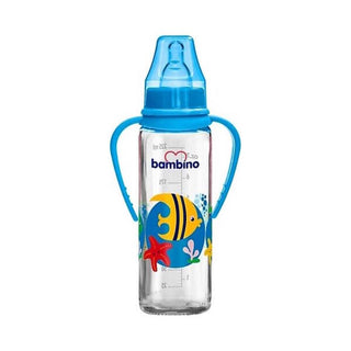 Bambino Glass Feeding Bottle with Handle Cherry Tip 225ml 0+ Moon - Blue - Bird