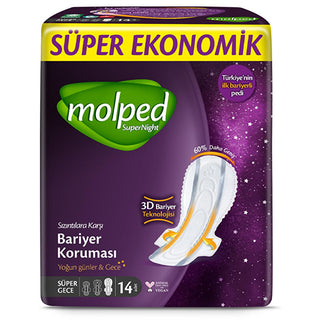 Molped Supernight: Super Night Overnight Sanitary Pads - Heavy Flow, Leak-Proof Protection & Cotton Feel - 14 Count Molped Supernight Pads: Leak-Proof Overnight Protection Supernight sanitary pads, Overnight menstrual pads, Heavy flow pads, Cotton feel sanitary napkins, Leak proof overnight pads, Feminine hygiene products, Dermatest approved pads, Super Night menstrual protection, menstrual pads, sanitary napkins, feminine hygiene, overnight protection, heavy flow, cotton feel, leak proof, skin-friendly, wo