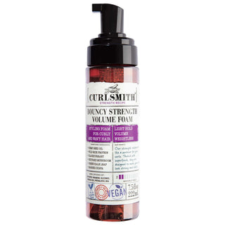 Bouncy Strength Volume Hair Foam - Vegan, Cruelty-Free Volumizing Hair Styler for Wavy & Curly Hair Bouncy Strength Hair Foam - Vegan Volumizer for Wavy/Curly Hair hair foam, volumizing hair product, curl-enhancing styler, vegan hair care, cruelty-free hair products, wavy hair, curly hair, fine hair, medium hair, clean beauty, ethical beauty, sustainable beauty, hair styling products, hair care, natural hair products, bouncy curls, hair volume, light hold styler, protein-enriched hair foam, hemp seed protei