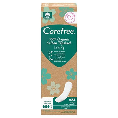 Carefree Organic Cotton Long Panty Liners - 24 Count, Unscented, Hypoallergenic - Comfortable & Sustainable Feminine Hyg