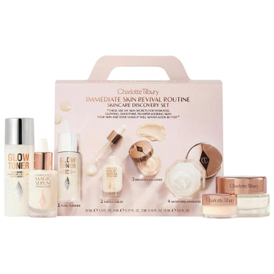 Charlotte Tilbury Immediate Skin Revival Routine Discovery Set - 4-Piece Anti-Aging Skincare Gift Set with Glow Toner, M