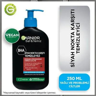 garnier bha blackhead cleanser 250ml bottle, garnier blackhead cleanser application on face Garnier BHA Blackhead Cleanser - 250ml Garnier BHA Blackhead Cleanser - 250ml garnier, blackhead-cleanser, bha-cleanser, skincare,  oily-skin, facial-cleanser, detoxifying, acne-treatment, ai-generated, charcoal-cleanser